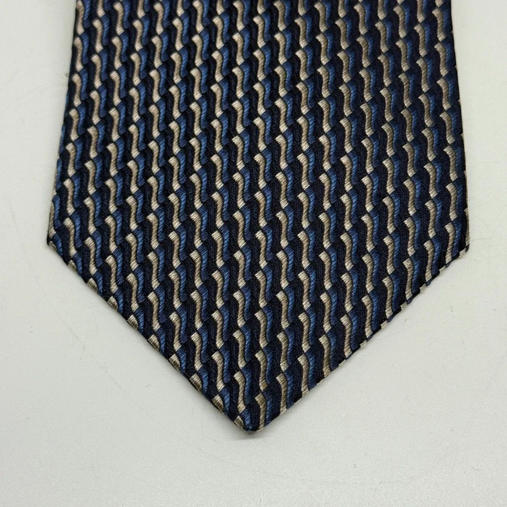 Piatelli Uomo Silk‎ Necktie Blue Tan Geometric Pattern Mens